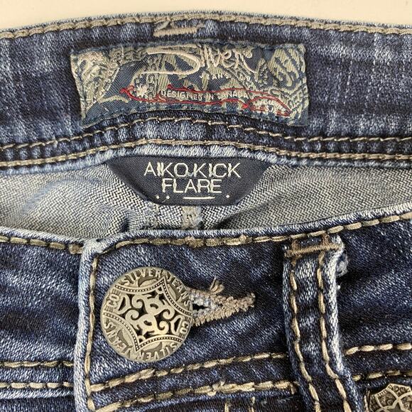 Silver Aiko Capri Jeans Kick Flare Denim Crop Dark Blue 5 Pocket Womens Sz 25 - Picture 8 of 11